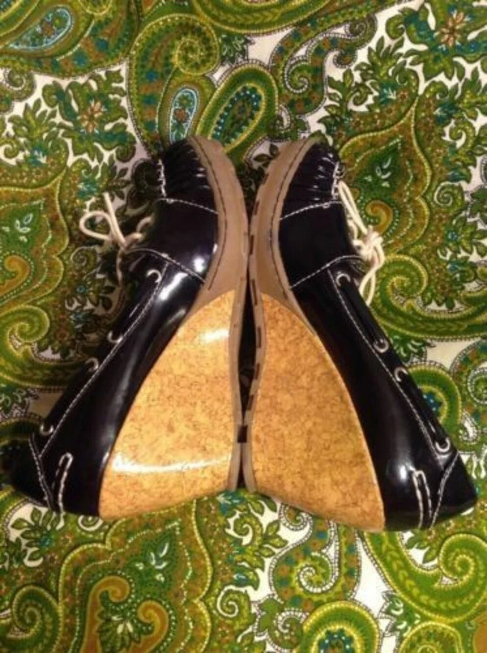 DR. SCHOLLS WOMEN'S SEASHORE 5.5M CORK WEDGE HEEL BLACK WEDGE HEEL SHOES BOW